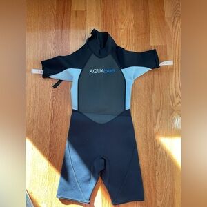 New Aquarblue Kids Swim Wetsuit - Black and Blue size 10
